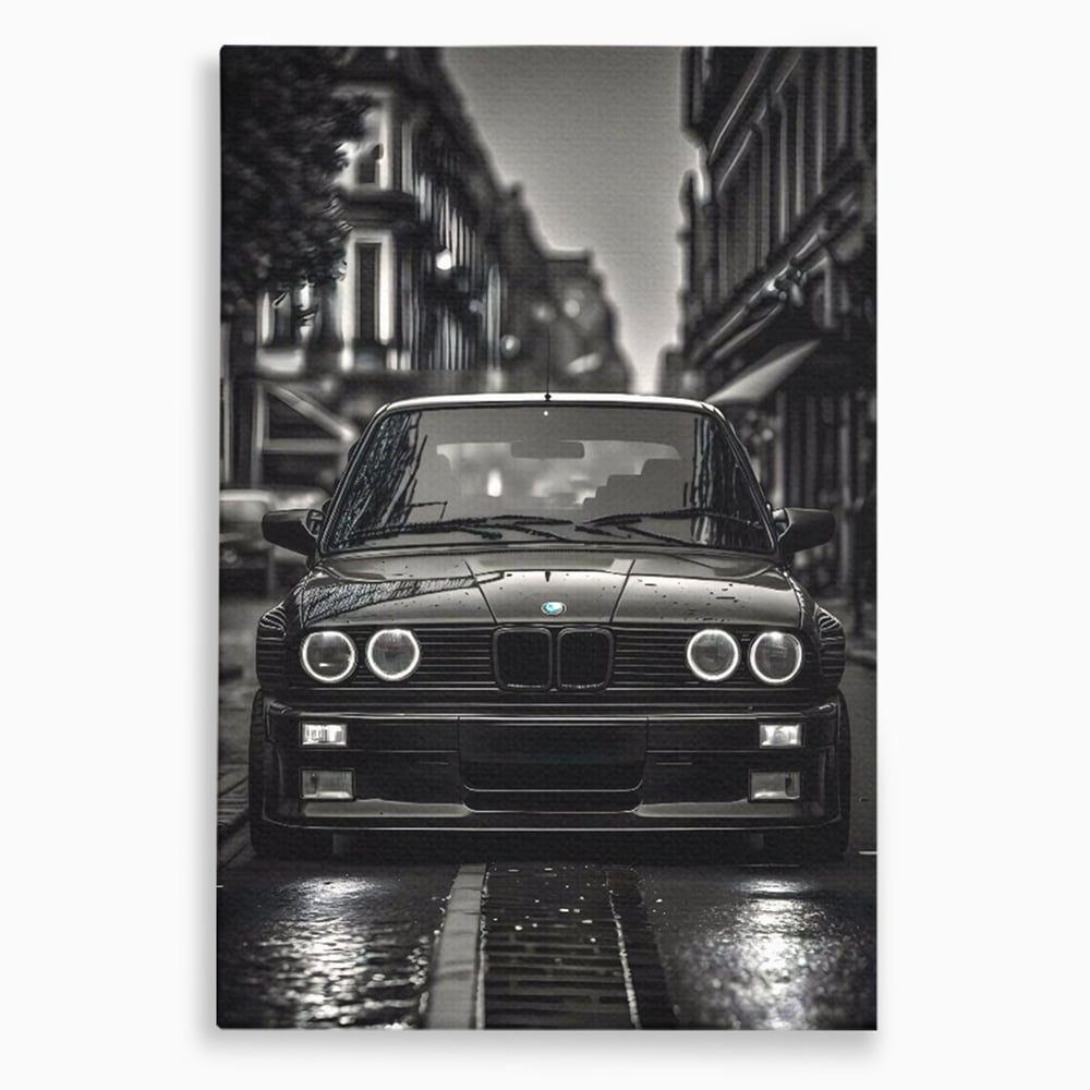 Tablou canvas cu tablou canvas cu masina bmw clasica, fara rama, pe sasiu de lemn